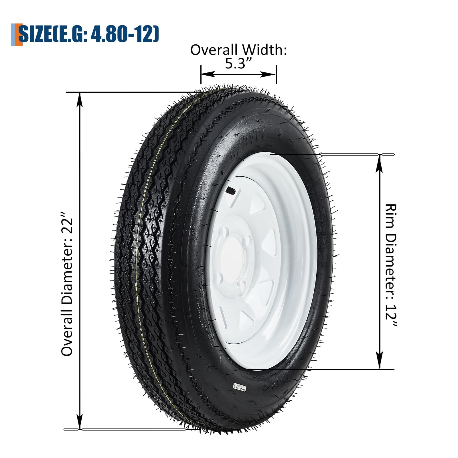 5.30-12 5.30x12 530-12 Trailer Tire and Wheel Assembly, Heavy-Duty Load Range C 6PR, 4 Lug, 12 Inch White Wheel for Utility/Boat/Camper Trailers, Set of 2