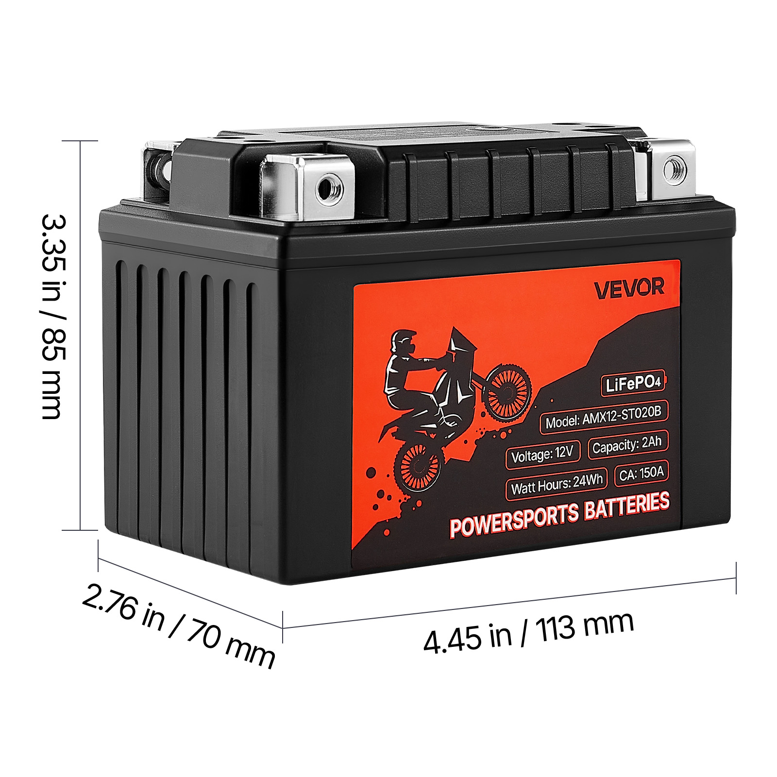 VEVOR Motorcycle Battery, 12 Volt 2Ah, LiFePO4 Lithium Pre-Charged Powersports Battery, Maintenance Free & High Performance, Compatible with ATV, Motorcycle, Jet Skis, Scooter, UTV, and More