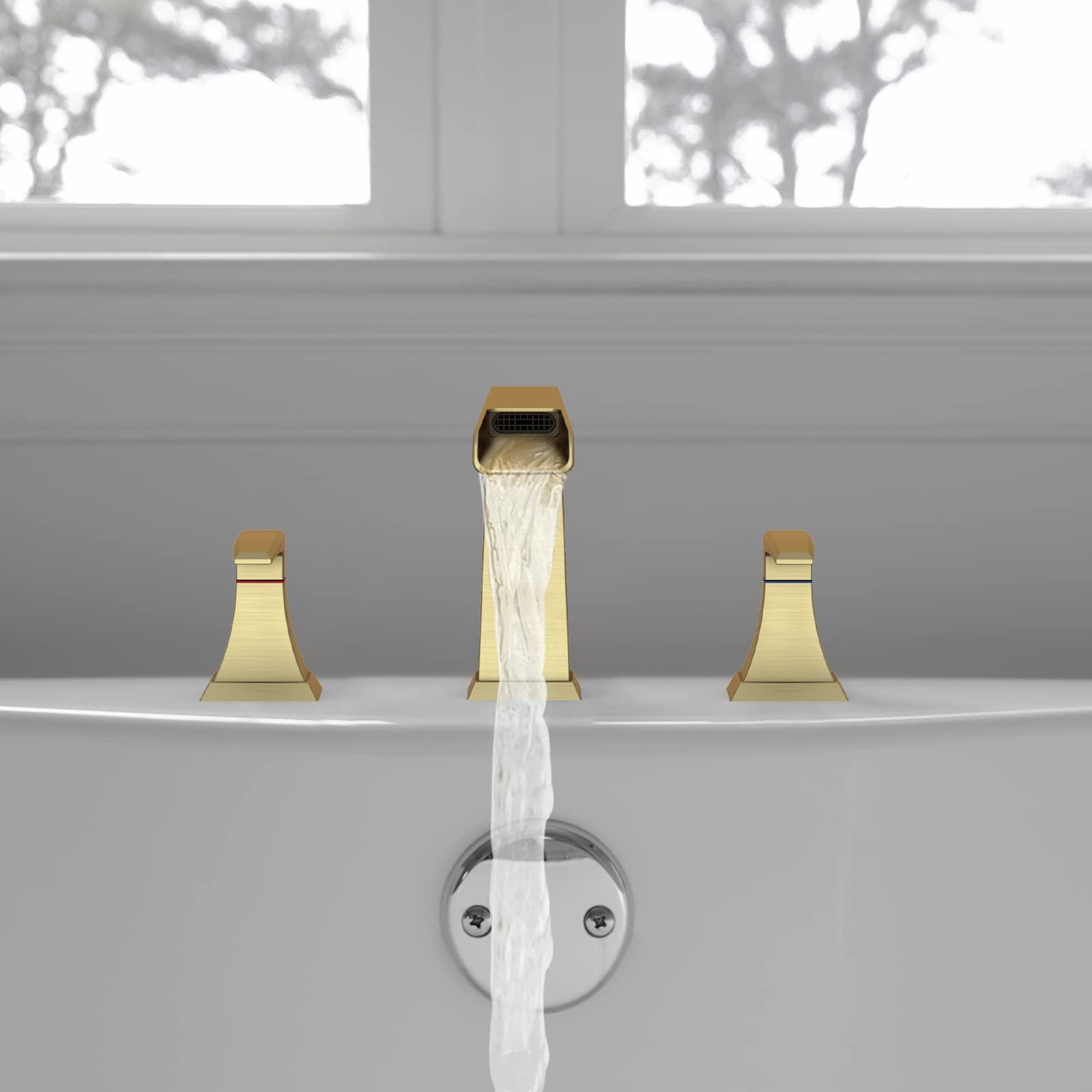 CREATIVE HOBBIES Waterfall Bathroom Faucet, 3 Holes Double Handle