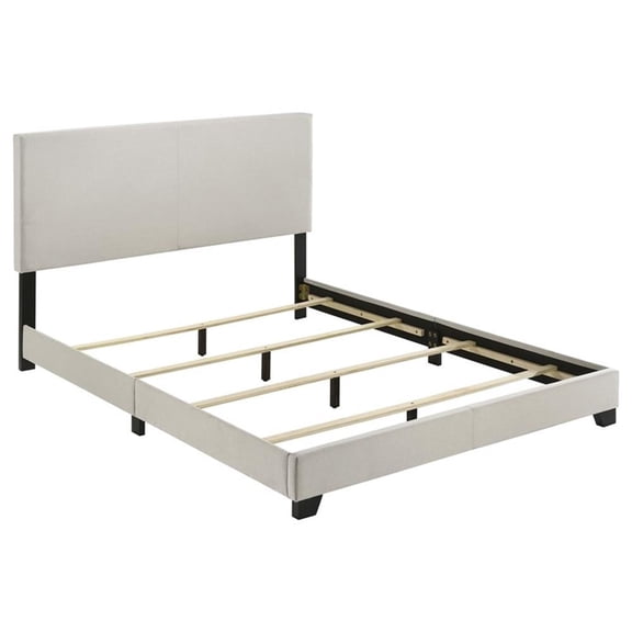 Pemberly Row Fabric Upholstered Queen Panel Bed in Cream Finish
