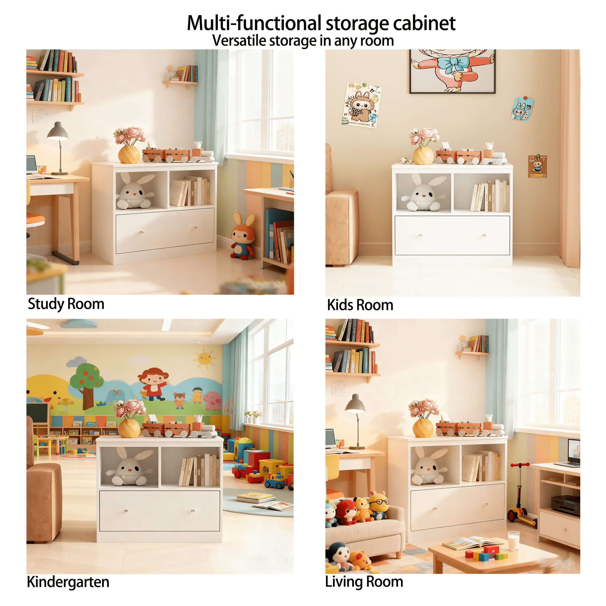 Kids Toy Storage Organizer with Drawer,Wooden Bookshelf for Playroom & Bedroom,White