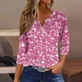 thumbnail image 2 of Feancey Women's Henley Tops Loose Fit 3/4 Sleeve V Neck Blouse Dressy Trendy Sequin Print T Shirts Spring Casual Button Up Tunics Pullover Tee Pink L, 2 of 6
