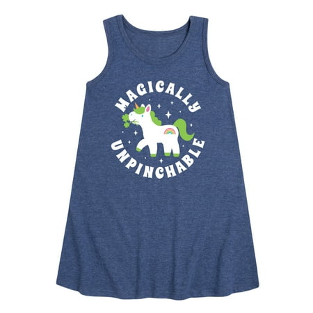 

Instant Message - St. Patrick s Day - Magically Unpinchable - Unicorn - Toddler and Youth Girls A-line Dress