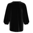 thumbnail image 5 of Diufon Women's Velvet Tops Fall Winter Cropped Lantern 3/4 Sleeve Crewneck Shirts Solid Color Tunic Warm Blouse, 5 of 6