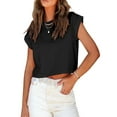 thumbnail image 3 of Women's Casual Round Neck Short Sleeve Soild Basic Crop Top T-Shirt, 3 of 6