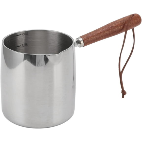 ABPETE Pot, 450ml Stainless Steel Greek with Spout and Wooden Handle, Stovetop Chocolate Melting Pan Milk Warmer Pot for Chocolate Heating, Camping