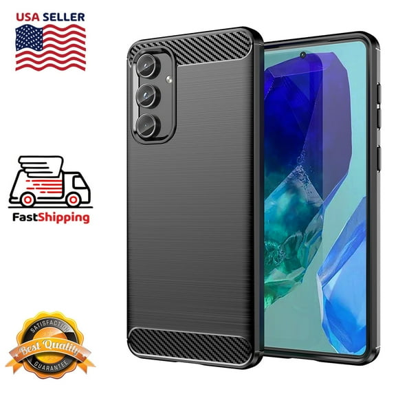 For Samsung Galaxy M55 Brushed Carbon Fiber Design Pattern ShockProof TPU Tough Strong Shockproof Cover ,Amzer Phone Case [ Carbon Fiber Black ]