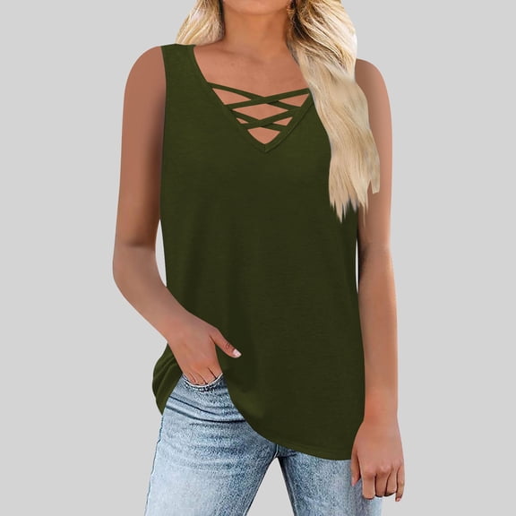 Htigea Clearanc Women's V Neck Tank Tops Casual Summer Button Down Sleeveless Shirts Casual Party Daily Army Green,L