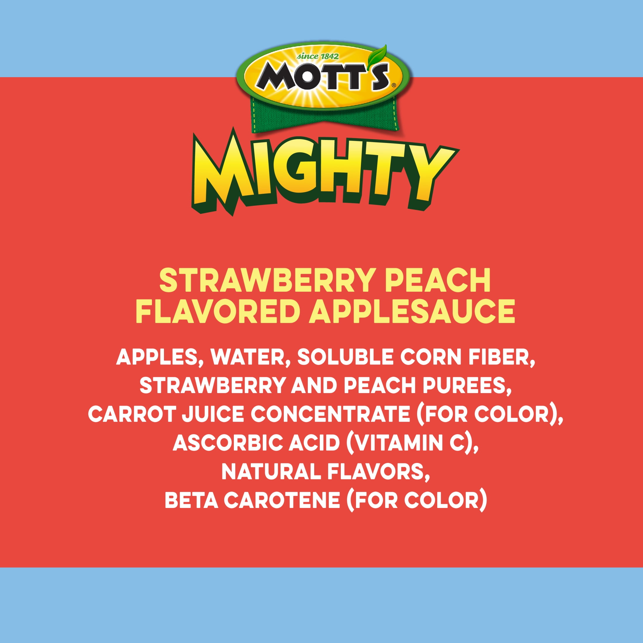 Mott's Mighty Strawberry Peach Applesauce, 3.2 oz, 12 Count Clear Pouches
