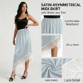 thumbnail image 6 of Fengactive Womens Satin Midi Skirt Elastic High Waist Asymmetrical Lace Trim Flowy Party Skirt, 6 of 6