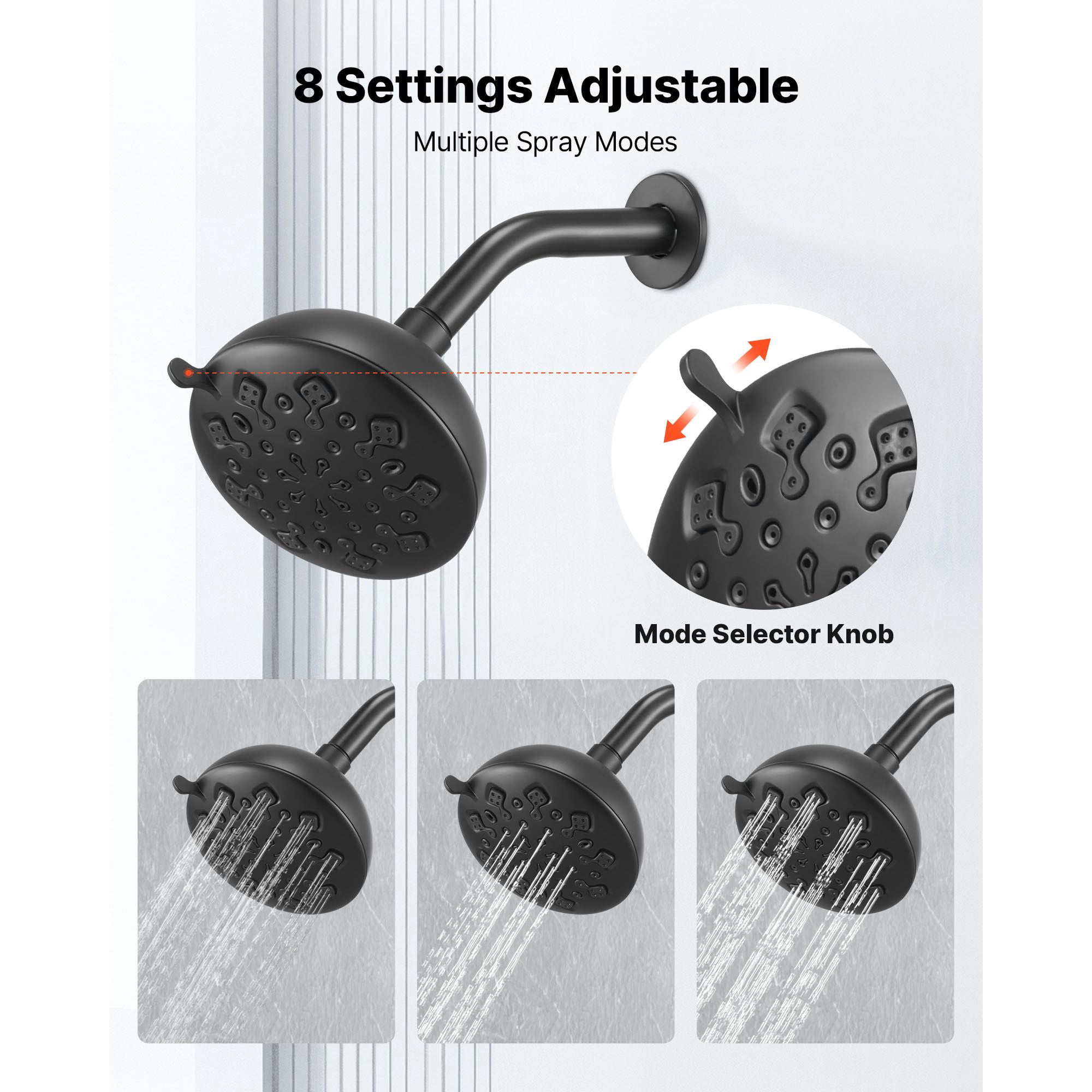 Tub and Shower Faucet Set 4-Piece Pressure Balancing Valve 8 Shower Modes Matte Black for Bathroom