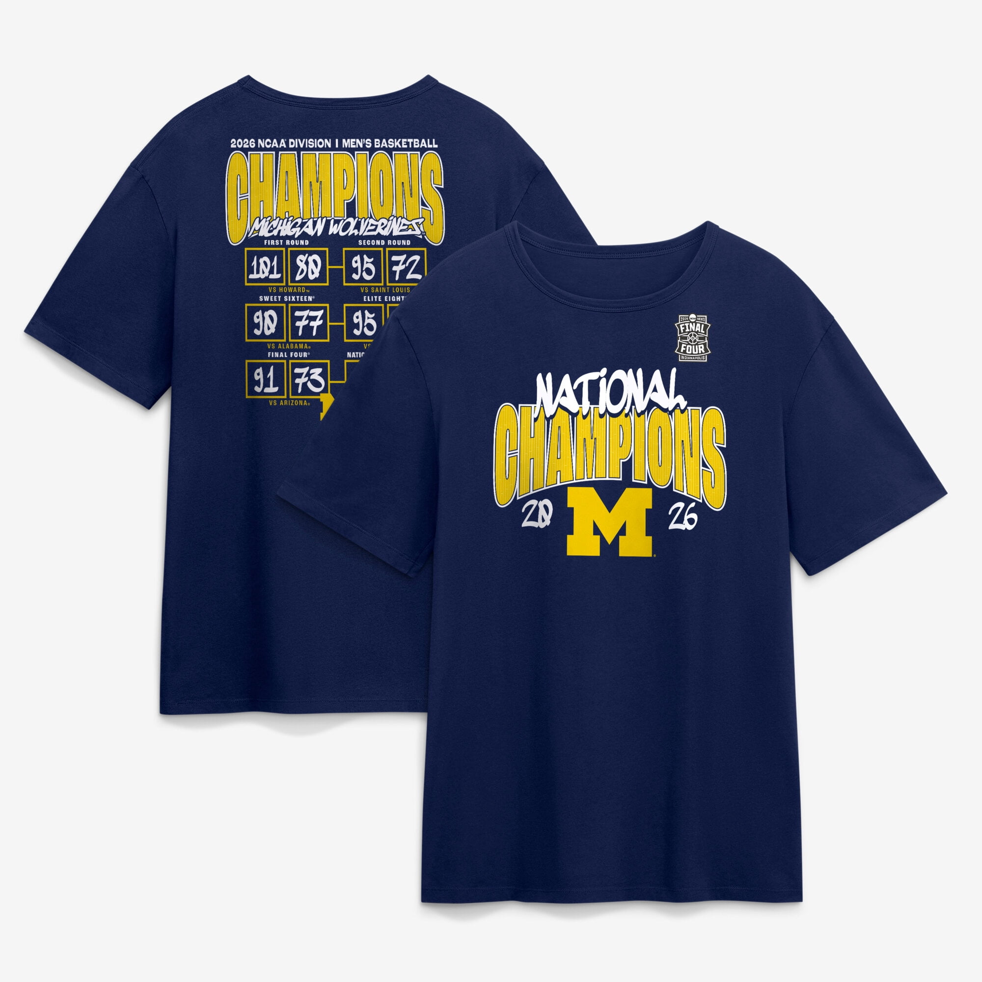 Men's Fanatics Navy Michigan Wolverines 2026 NCAA Men's Basketball National Champions Schedule T-Shirt