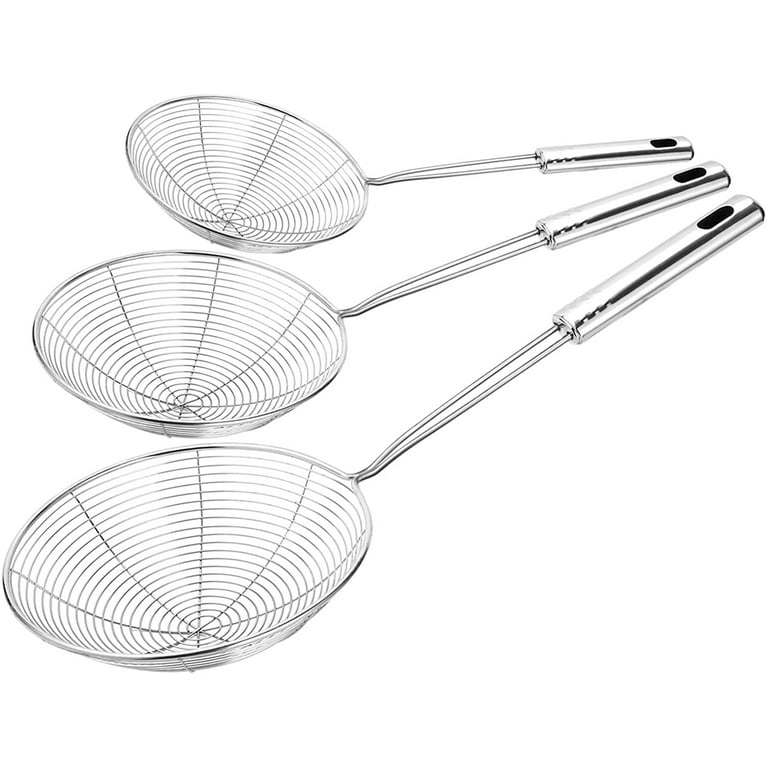 Extra Large Spider Strainer Skimmer Spoon for Frying and Cooking - Set of 3 Stainless  Steel Wire Pasta Strainer with Long Handle, Professional Kitchen Skimmer  Ladle - 13.8, 15 & 16.4 