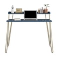 thumbnail image 3 of Mainstays Griffin Retro Computer Desk with Riser, Navy with Gold Legs, 3 of 13