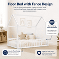 thumbnail image 3 of Miniyam Twin Size House Floor Bed for Kids, Wood Low Profile Bed Frame with Guardrails, White, 3 of 7