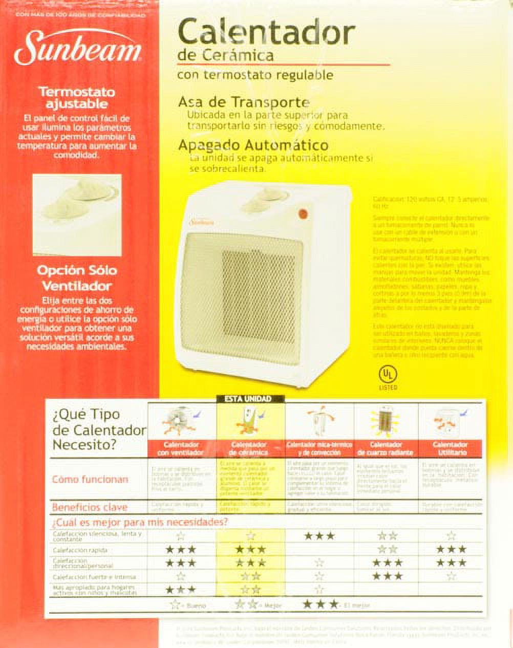 Sunbeam Electric Compact Ceramic Heater,  SCH4051-WM1 - image 3 of 6