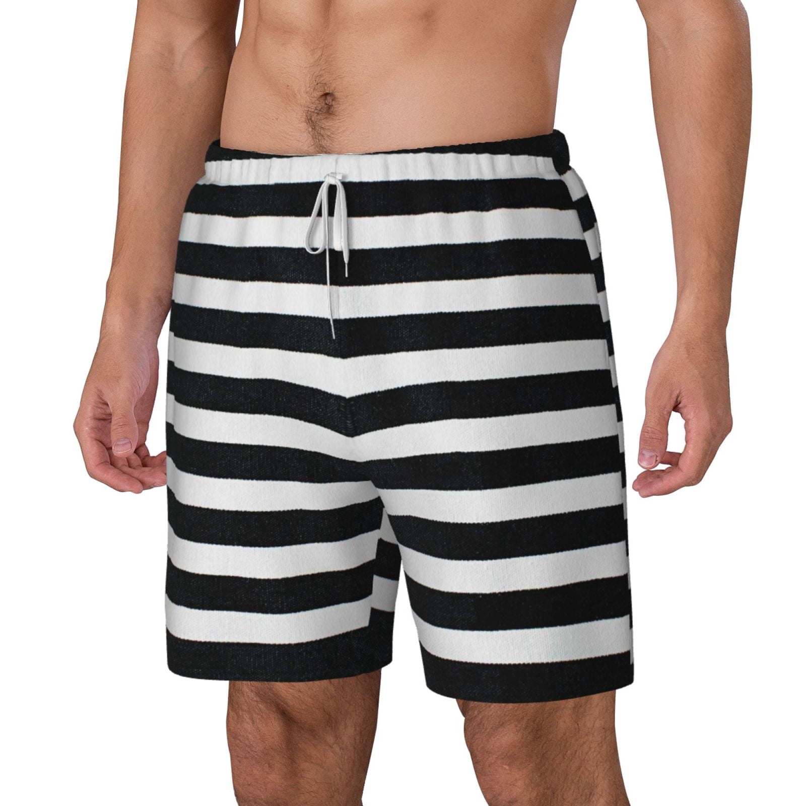 Xecao Black And White Stripes for Men's Swimming Trunks Swim Trunks Quick Dry Swim Shorts with Mesh Lining Funny Swimwear Bathing Suits