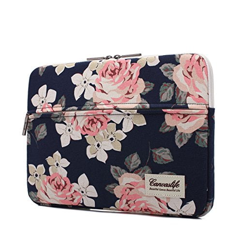 KAYOND Blue Camellia Water-resistant 12.5 inch 13 inch Canvas laptop sleeve with pocket for 13.3 inch laptop case macbook air 13 macbook pro 13 sleeve ipad 12.9 Case Bag 13-13.3 Inch, Blue Camellia