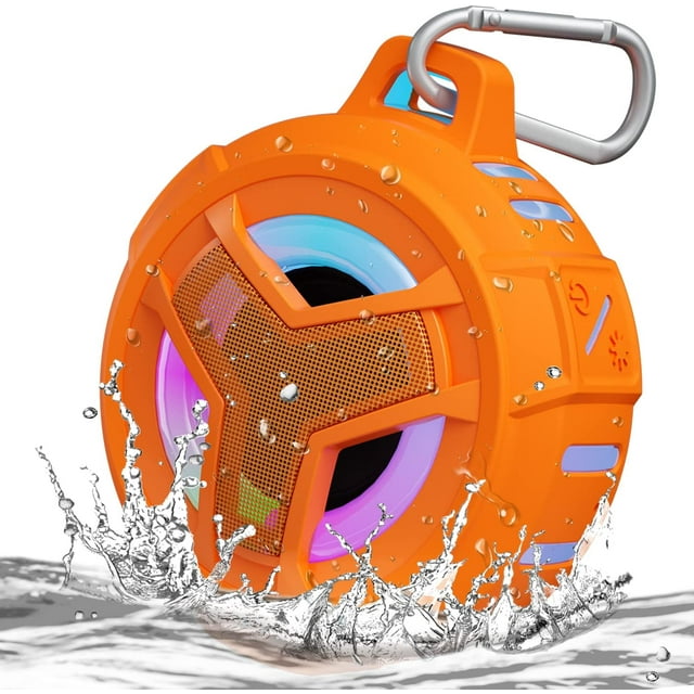 GHSDFBB Haut-Parleur de Douche Bluetooth, Haut-Parleurs Portables Sans Fil Étanches IPX7, Haut-Parleur Stéréo Bluetooth 5.0 Sans Fil avec Son Net, Flottant, 2000mAh avec Spectacle de Lumière LED pour Douche, Piscine