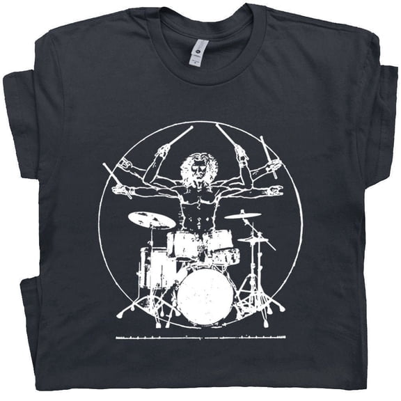 Drums T Shirt Drums Shirt For Men Women Guys Boys Cool Drum T Shirt Vintage Drummer Shirt Funny Drum Set Tshirt DaVinci Drumming Graphic Tee