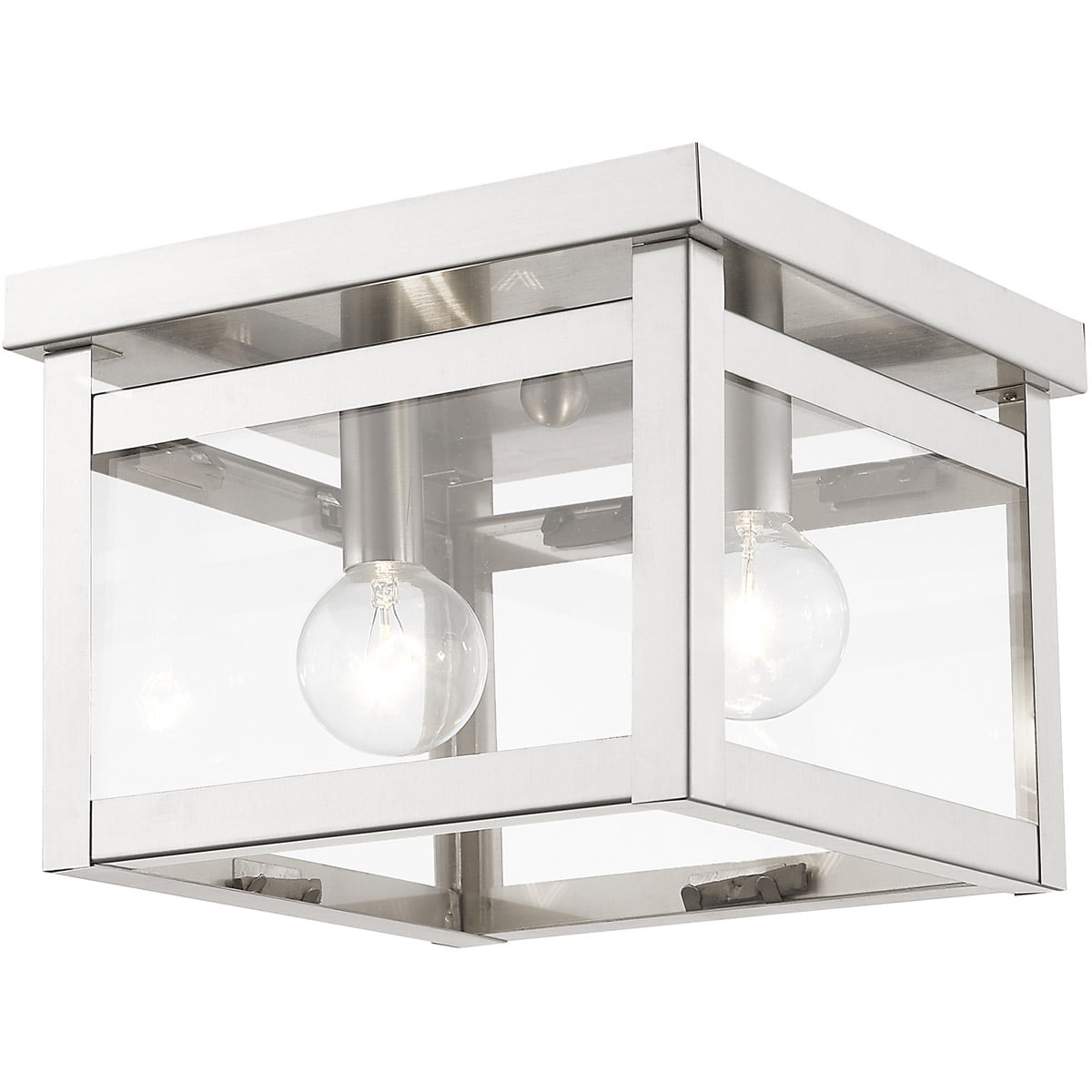 8 inch 2 Light Brushed Nickel Ceiling Light fixture with Clear Glass Shade