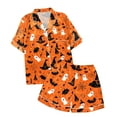 thumbnail image 4 of Women'S Pajama Sets Halloween Two Piece Satin Pajama Set Pumpkin Ghost Printed Button Down Womens Pajama Sets Shorts Womens Loungewear Halloween Womens Pjs, 4 of 7