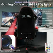 Ergonomic Gaming Chair, Brochao Gaming Chair with Speaker & LED Lights, Computer Racing Chair for Adults, PU Leather Office Chair with Footrest Lumbar Support Headrest, Red with Light