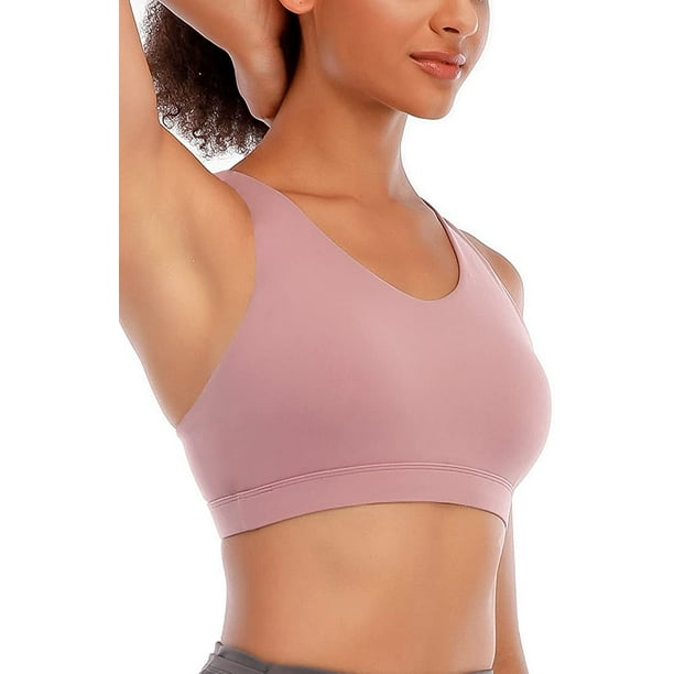 Sports Bra for Women, Criss-Cross Back Padded Strappy Sports Bras Medium  Support Yoga Bra with Removable Cups Purple L 