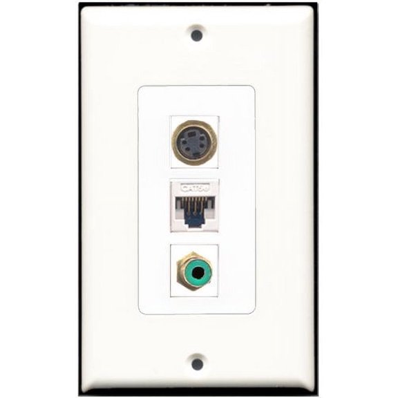 RiteAV - 1 Port RCA Green 1 S-Video 1 Cat5e Ethernet White Wall Plate Decorative