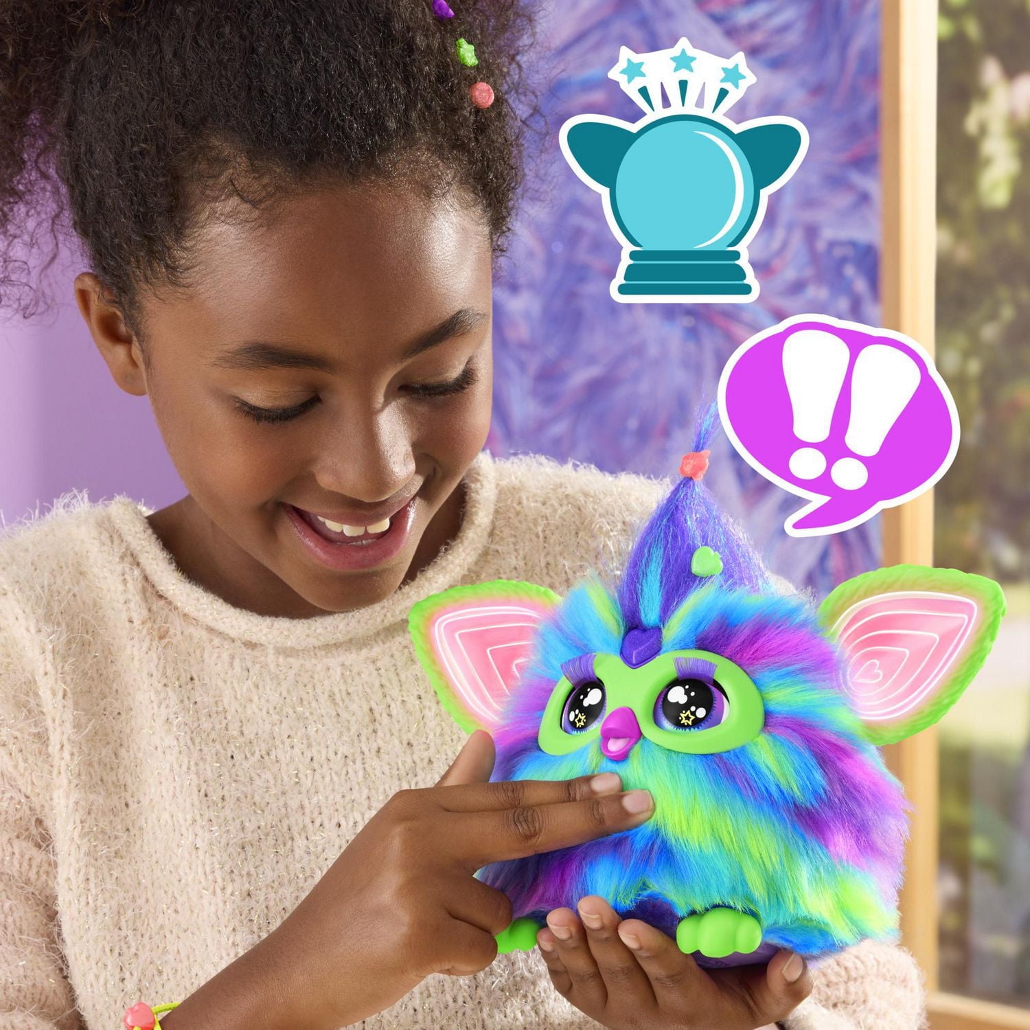 Furby Galaxie, peluche activée par la voix brille dans le noir, jouets interactifs, dès 6 ans