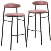 LeisureMod Bar Stool Upholstered in Leather Contemporary Accent Kitchen Counter Stool for Dining Room Kitchen, and Pub Lume Collection Set of 2 in Burgundy