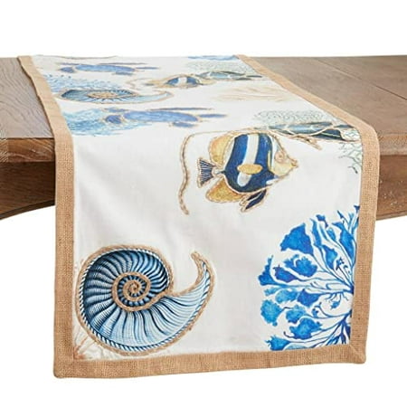 

Fennco Styles Coastal Sea Life Cotton Table Runner 16 W x 72 L - Navy Blue Sea Shell & Coral Nautical Table Cover for Everyday Use Family Gathering Banquets and Special Occasions