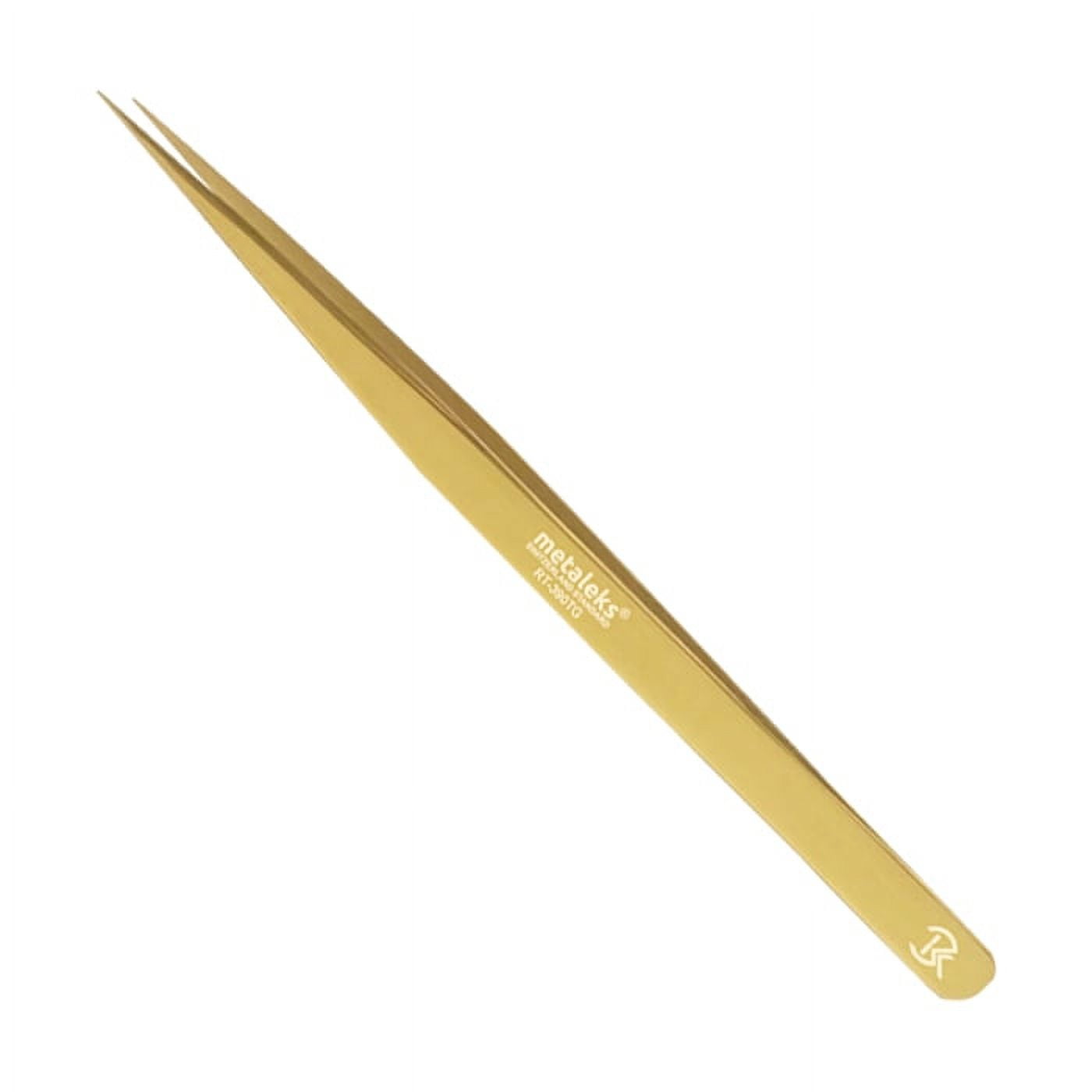 6PCS Complete Golden Titanium Coated Eyelash Extension Tweezers Set In Golden Glitter Magnetic Kit - Made of Japanese Stainless Steel
