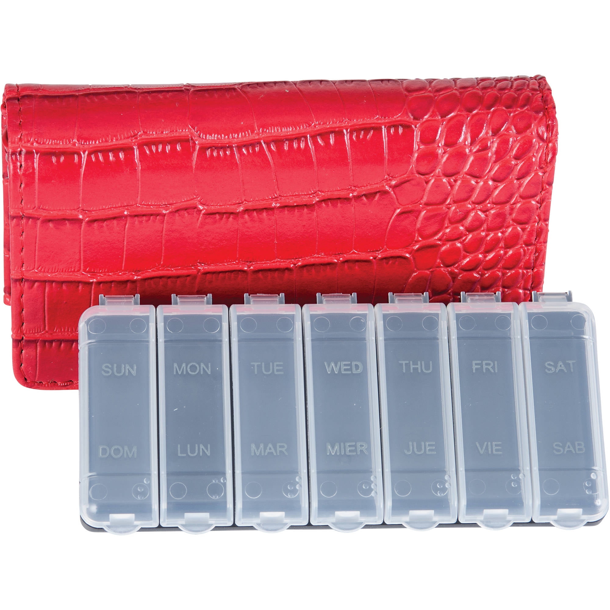 HealthSmart Fashion Travel Pill Case 7-Day Pill Planner Organizer, Red Crocodile