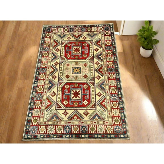 4X6 Hand knotted Kazak Tribal Wool Rug # 9889