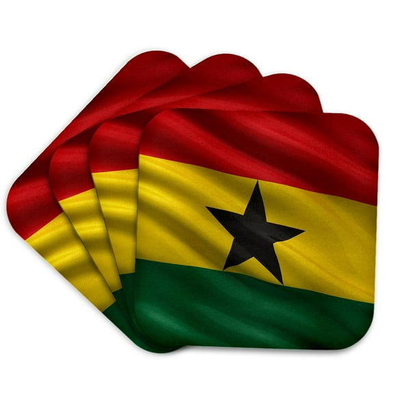 3drose, Flag of Ghana Waving in the Wind, Set of 4 Coasters - Soft
