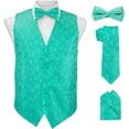 thumbnail image 2 of Vittorio Farina Men's Mint Woven Paisley Vest, Necktie, Bow Tie and Pocket Square Set (White Back), 2 of 42