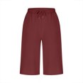 thumbnail image 4 of JSheng Womens Pants Plus Size Fashion Casual Solid Color Summer Cotton Capris Drawstring With Pockets Wine XL, 4 of 5
