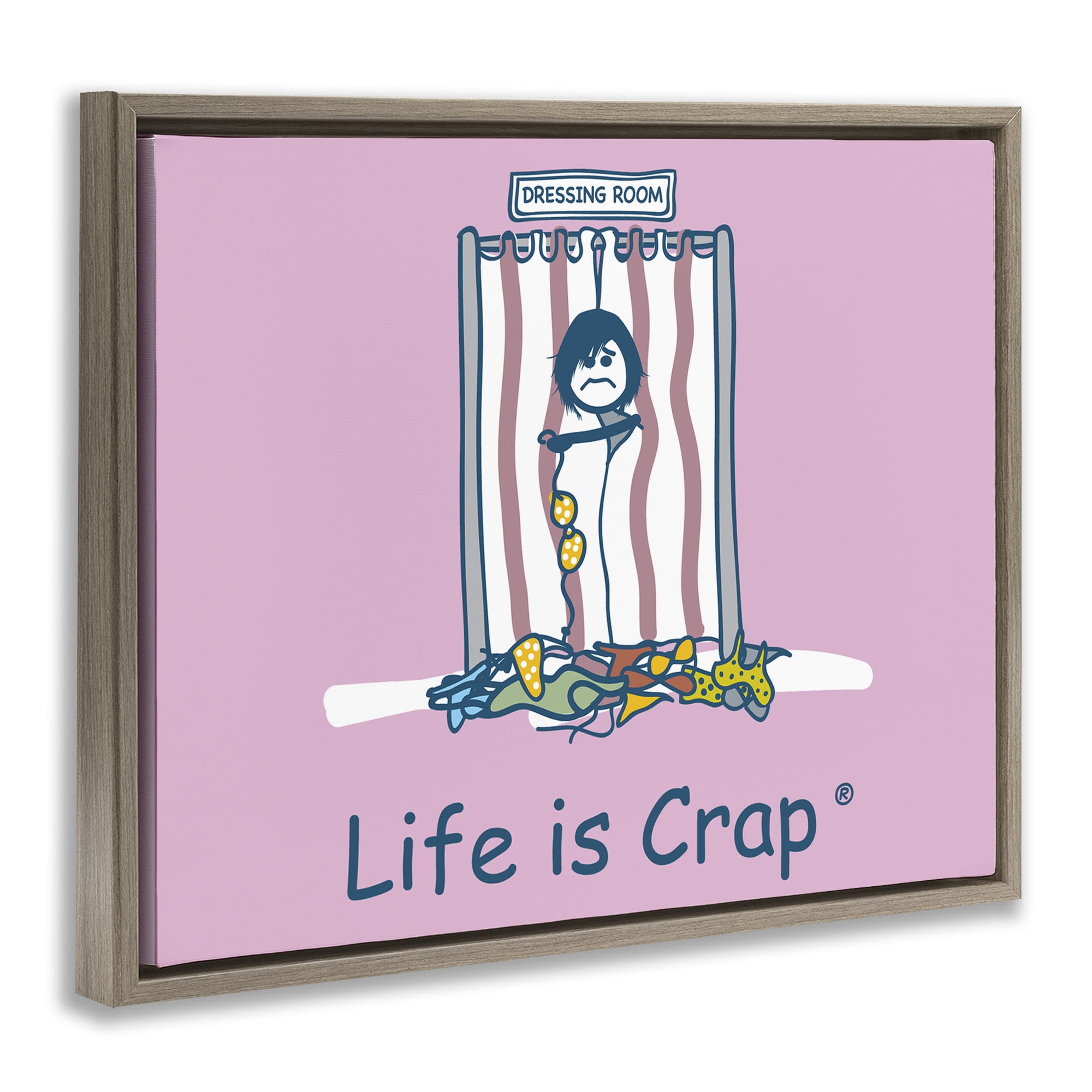 Stupell Industries Swimsuit Dressing Room Novelty & Humor Painting Brown Floater Framed Canvas Art Print Wall Art, 31 x 25