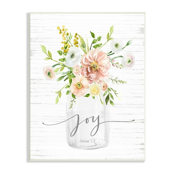 Stupell Industries Country Bouquet Floral Arrangement Religious Joy Script Graphic Art Unframed Art Print Wall Art, Design by Lettered and Lined