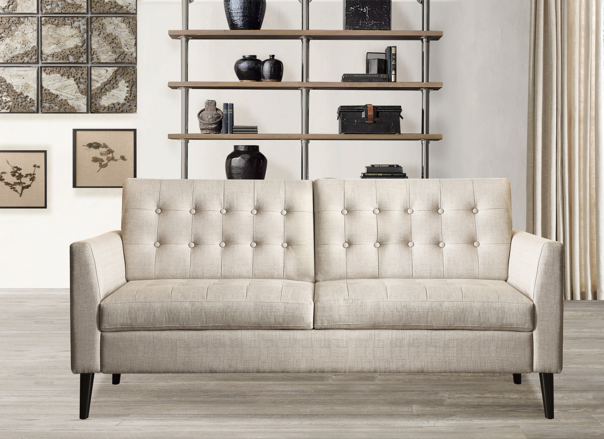 Gewnee Beige 68-Inch Linen Loveseat Sofa - 2-Seater Upholstered Couch with Solid Rubberwood Legs, 100% Linen Fabric & Button-Tufted Backrest for Living Room/Bedroom