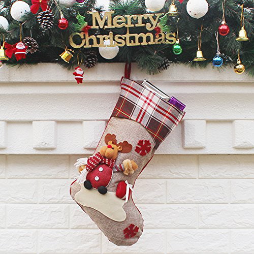 Coolmade Santa Snowman Reindeer 3D Plush Multi-color Fur Christmas Stockings, with Faux Cuff 10.6" (3 Count)