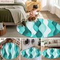thumbnail image 6 of 5ft Round Rug, Turquoise Stripes Non-Skid Rubber Backing Large Area Rugs - Living Room Bedroom Home Office, Vintage Farmhouse Ripple Texture Art Indoor Floor Mat Carpets Washable Rug, 6 of 9