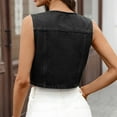 thumbnail image 7 of Uaswgudfs ​Cropped Denim Vest: Women's Autumn Collarless Button-Front Jacket with Chest Pockets - Sleeveless Fitted Style​, 7 of 7