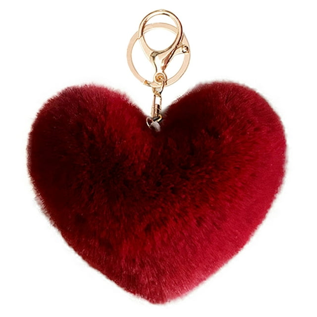 Coofit Key Chain Fashion Heart Shape Pom Pom Handbag Pendant Purse Charm Phone Charm