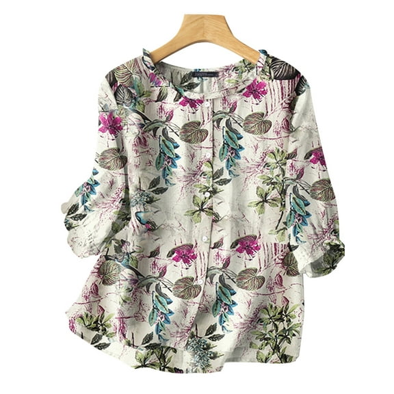 ZANZEA Women 3/4 Sleeved Floral Printed Blouse Loose Shirts O-Neck Tops