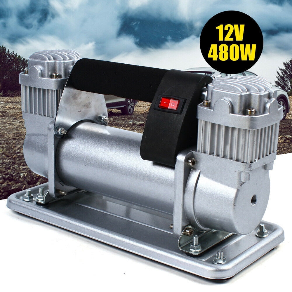 12V 480W Heavy Duty Metal Dual Cylinder Pump Air Compressor Tire Inflator