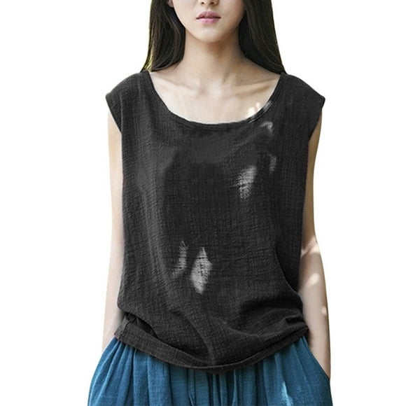 Vests for Women Casual Women Vintage Sleeveless Cotton Linen Casual Loose Crop Tops Vests Blouse
