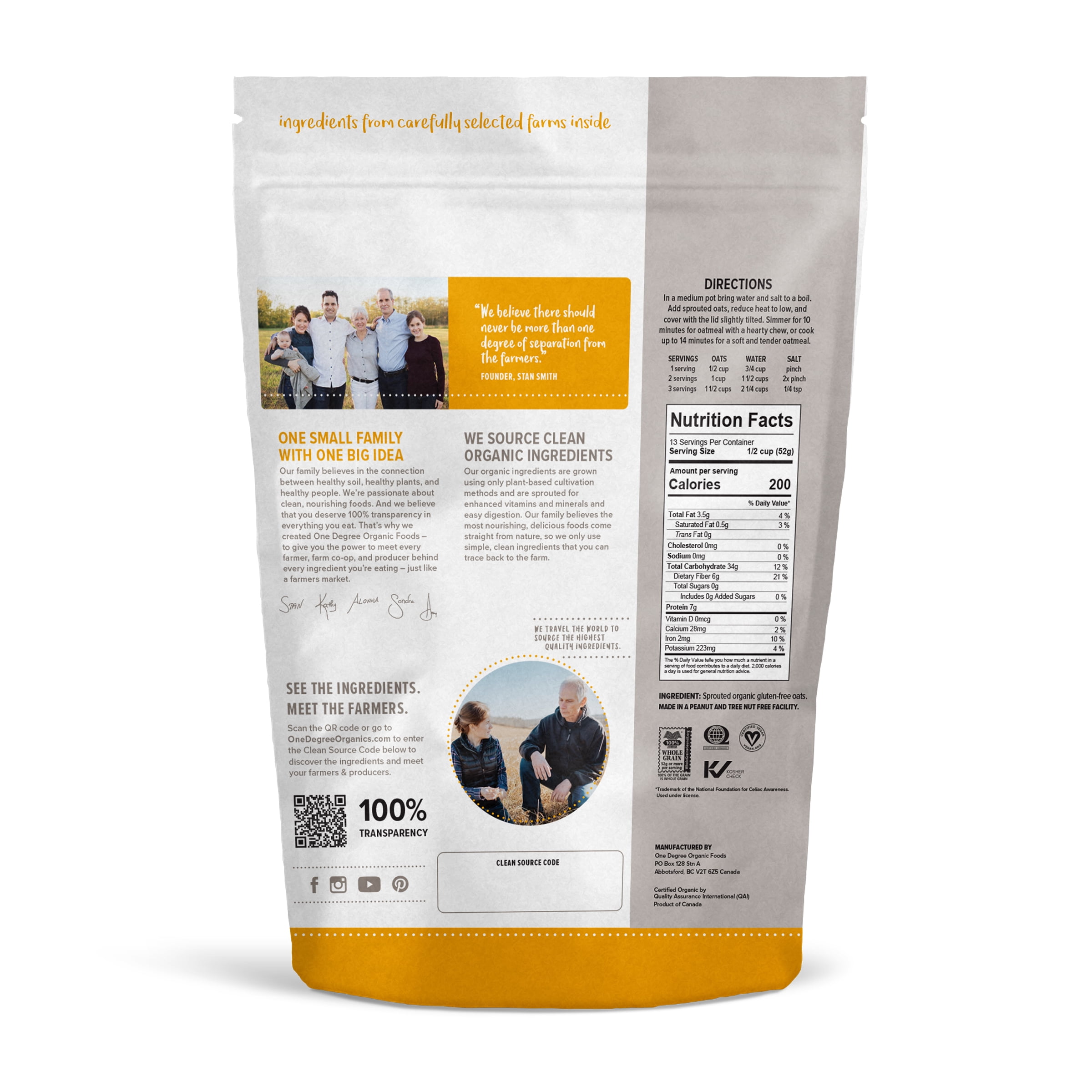One Degree Organic Foods Gluten Free Sprouted Rolled Oats, 24 oz