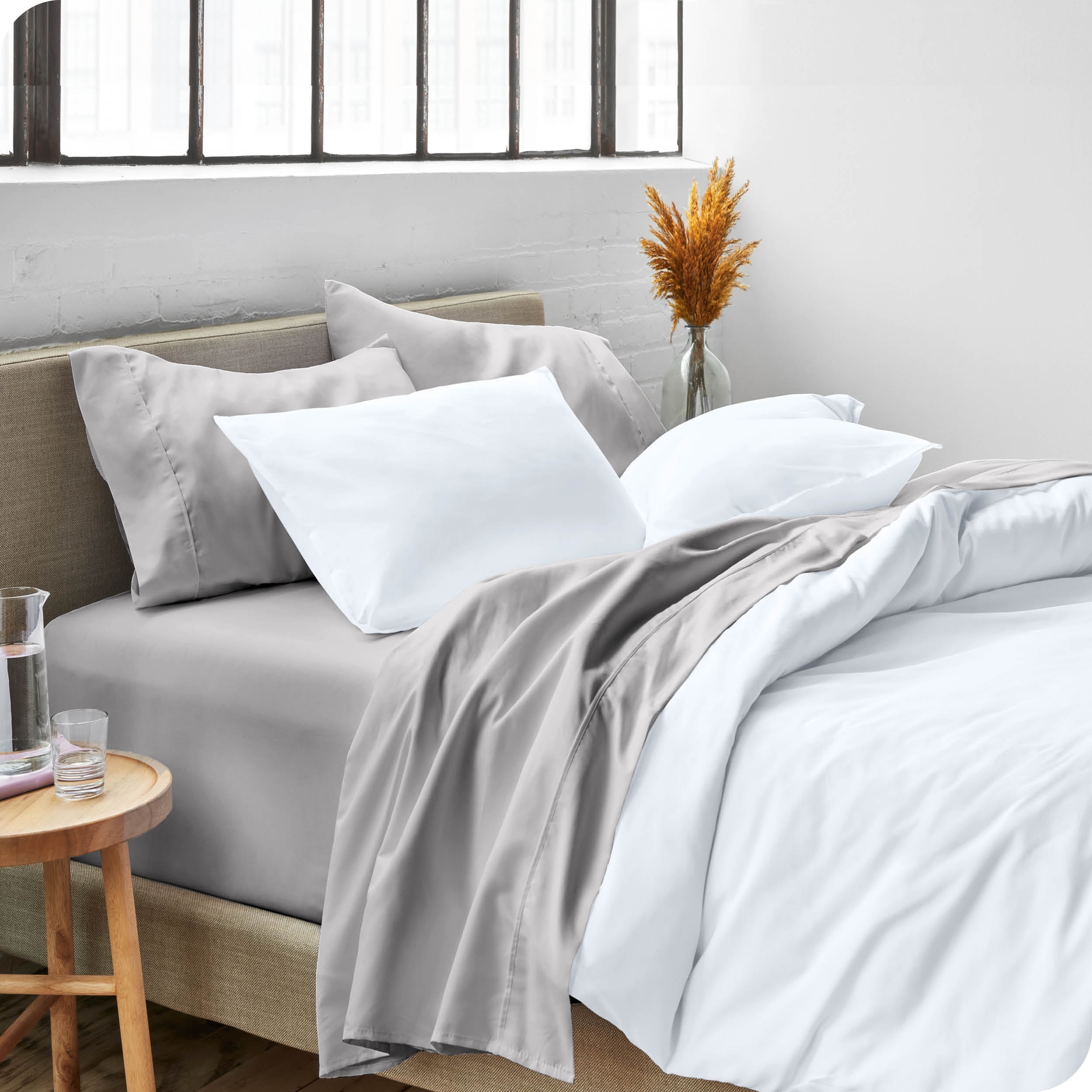 Bare Home Light Gray Microfiber Sheet Set, Wrinkle Resistant, Deep Pocket, Twin